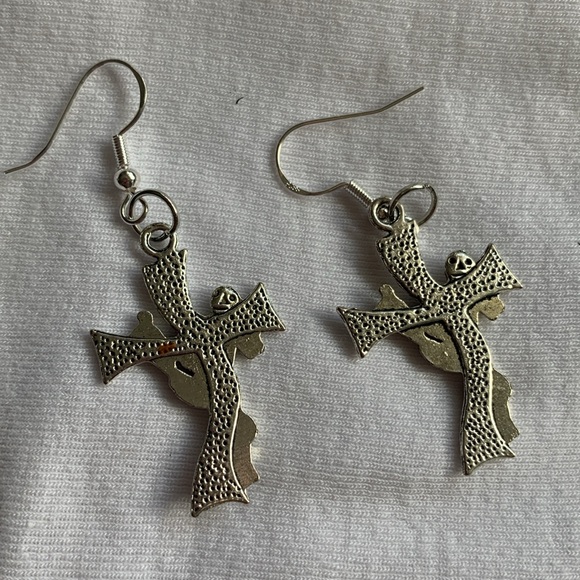 Artisan Skeleton cross earrings sterling silver hooks Halloween - Picture 4 of 9